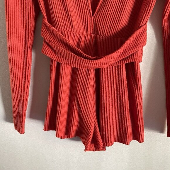 Out From Under Urban Outfitters Women S Red Ribbed Hanna Twist Front Romper - Picture 4 of 11